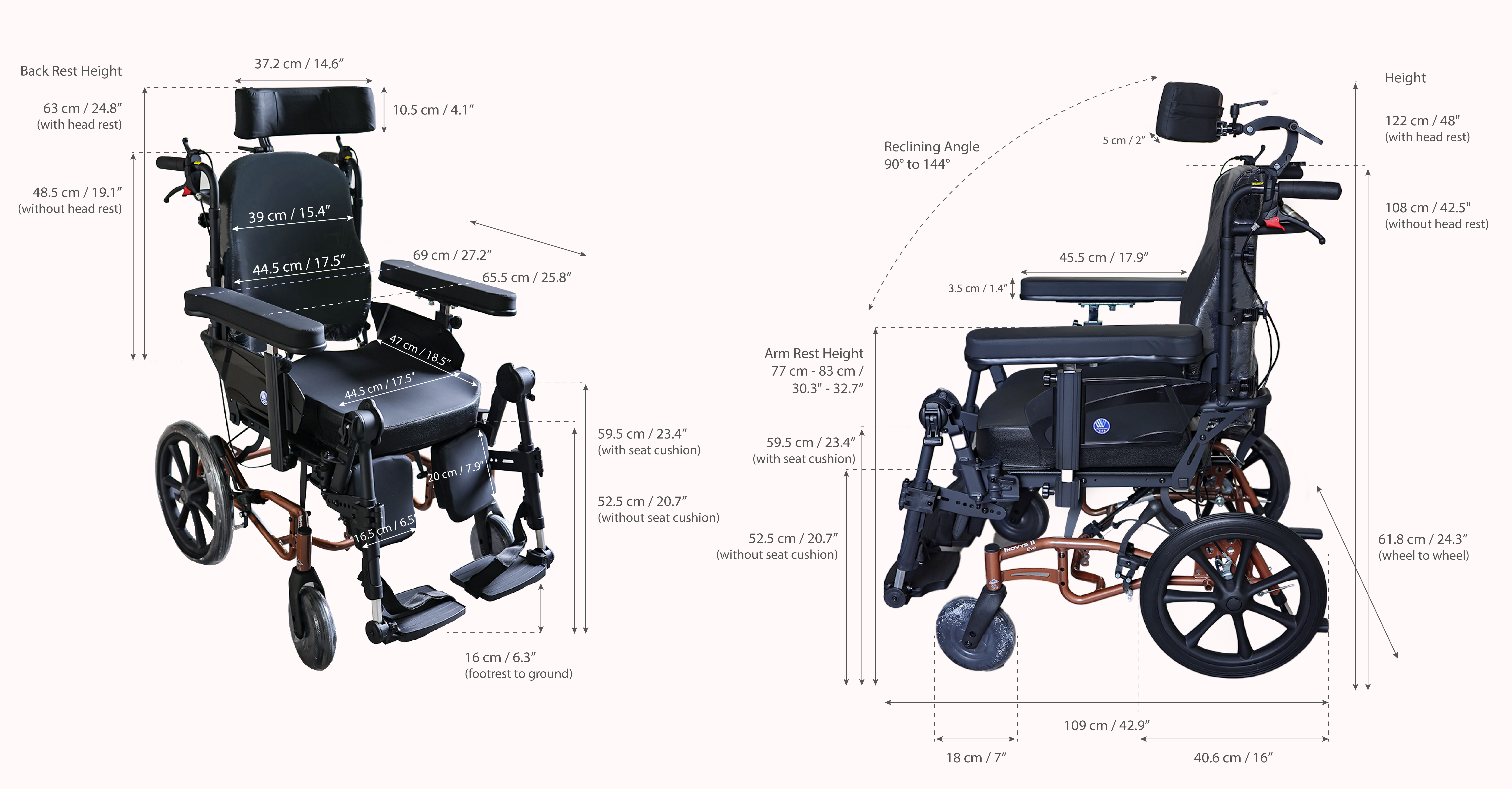 Inovys II Reclining Wheelchair Measurements